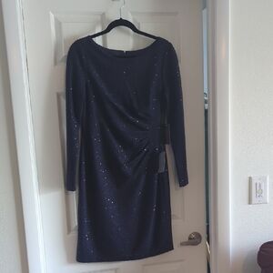 Vince Camuto Navy Sequin Long Sleeve Dress